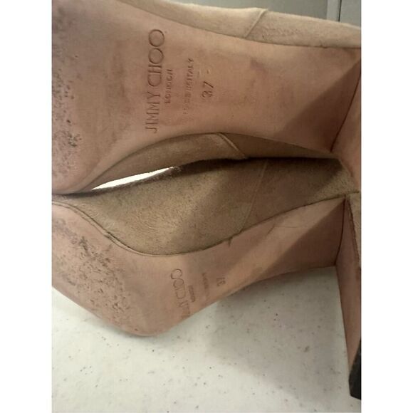 Jimmy Choo Women's Tan Mysen Suede Peep Toe Ankle Boots Size 37 - Picture 8 of 11